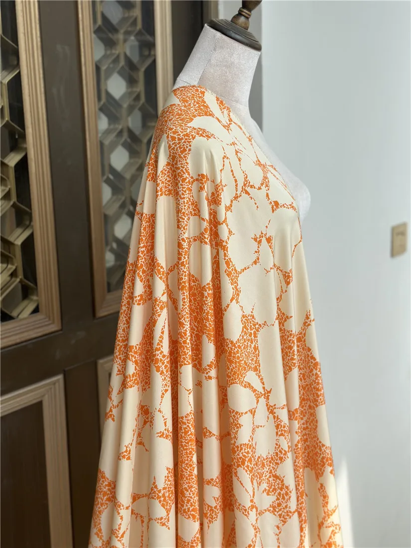 1 meter 100% Mulberry Silk 18 momme Crepe Silk Fabric Orange Printed 140cm 53" wide by the yard JJ529 image 4