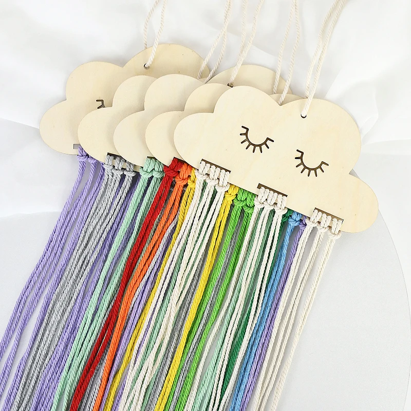 Girls Hair Clips Organizer Belt Wooden Clouds Rainbow Hair Accessories Hairpin Holder Storage Hanger Pendant For Home Wall Decor