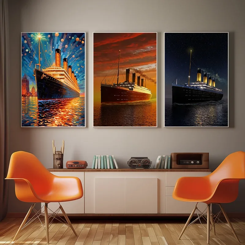 3Pcs Titanic Ship Canvas Wall Art Retro Ocean Liner Painting for Living Room Home Decor