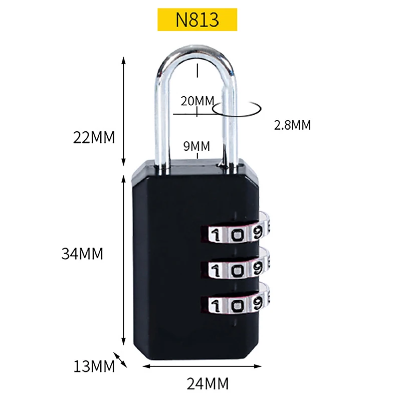 Lucchetto con codice a combinazione a 3 cifre per porta del dormitorio borsa con cerniera per bagagli da palestra zaino valigia cassetto serrature