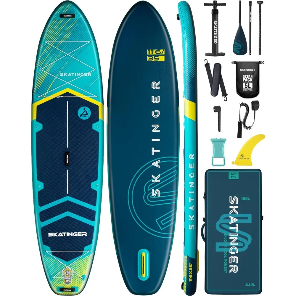 

Inflatable Stand Up Paddle Board, Ultra Stable Wide SUP for 2+1 People/Family/Big Size w/Shoulder Strap, 100L Backpack