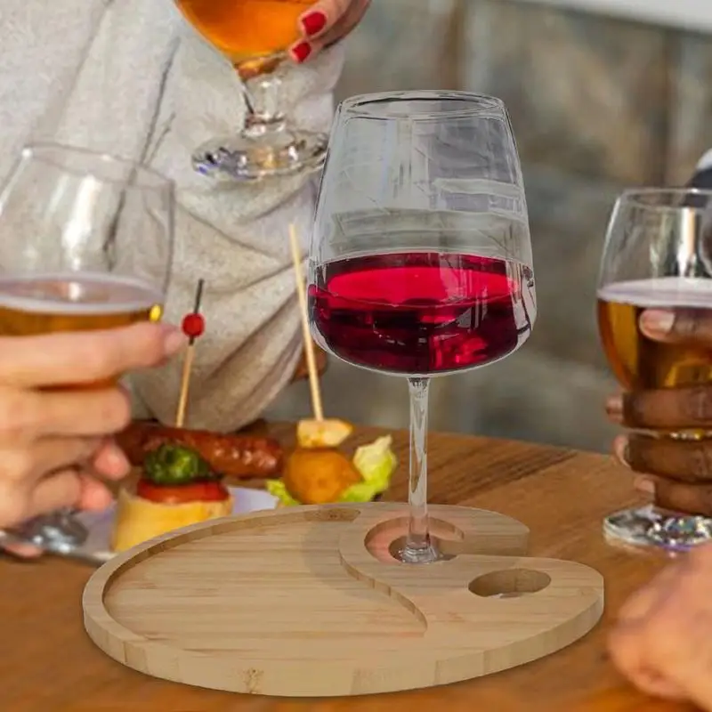 Appetizer Plates Wine Glass Holder Cocktail Charcuterie Plates Wine Glass Topper Wooden Serving Tray Small Cheese Board forParty