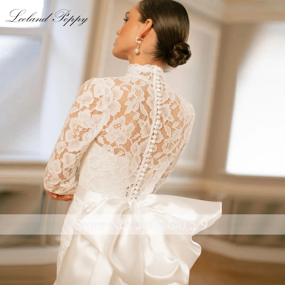 أيسلندا الخشخاش مخصص الرقبة العالية الدانتيل حورية البحر فساتين الزفاف الأكمام الكاملة أثواب الزفاف مع قطار المحكمة
