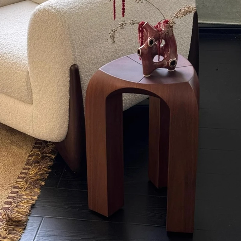 French Vintage Walnut End Table Mobile Bedroom Nightstand with Storage Shelf Unique Accent Table