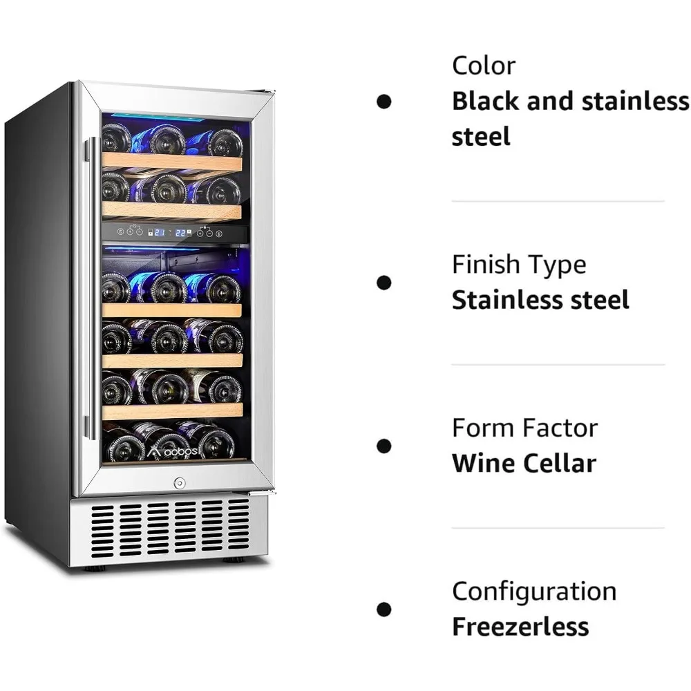 디지털 터치 스크린 와인 냉장고, 조정 가능한 선반 6 개 및 안전 잠금 장치, 15 인치 듀얼 존 와인 쿨러, 28 병