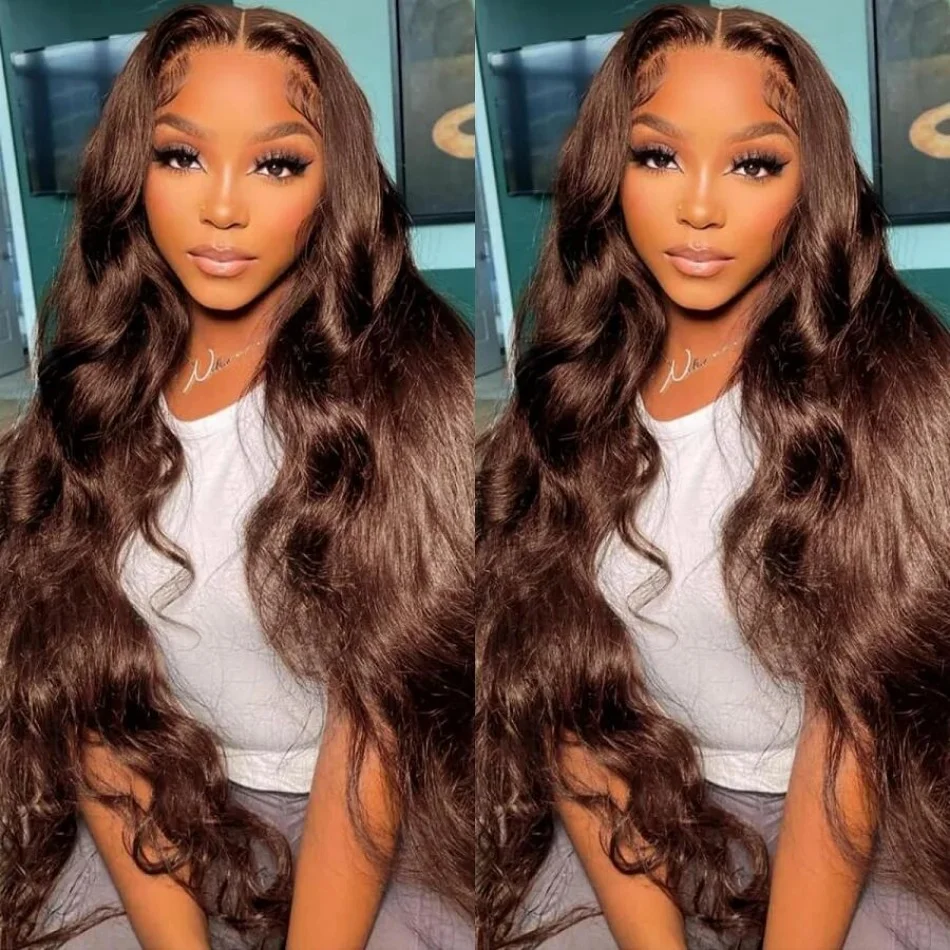 

13x6 Объемная волна Парик фронта шнурка Парик фронтальной части шнурка Шоколадно-коричневого цвета Парики из 100% человеческих волос 13x4 HD Прозрачный парик Предварительно сорванный