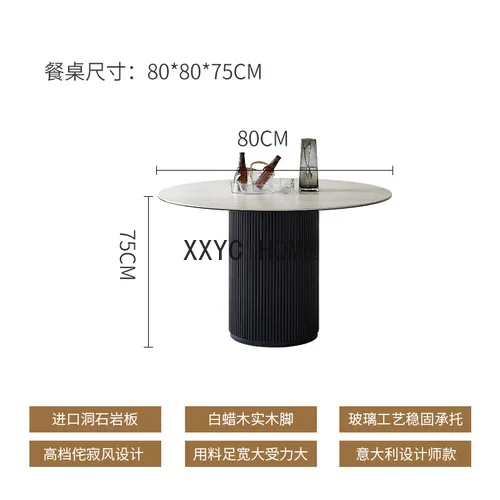 Mesa de comedor redonda de madera maciza nórdica, mesa de centro para apartamento pequeño, placa de piedra de cueva minimalista, mesa de comedor de estilo brumoso