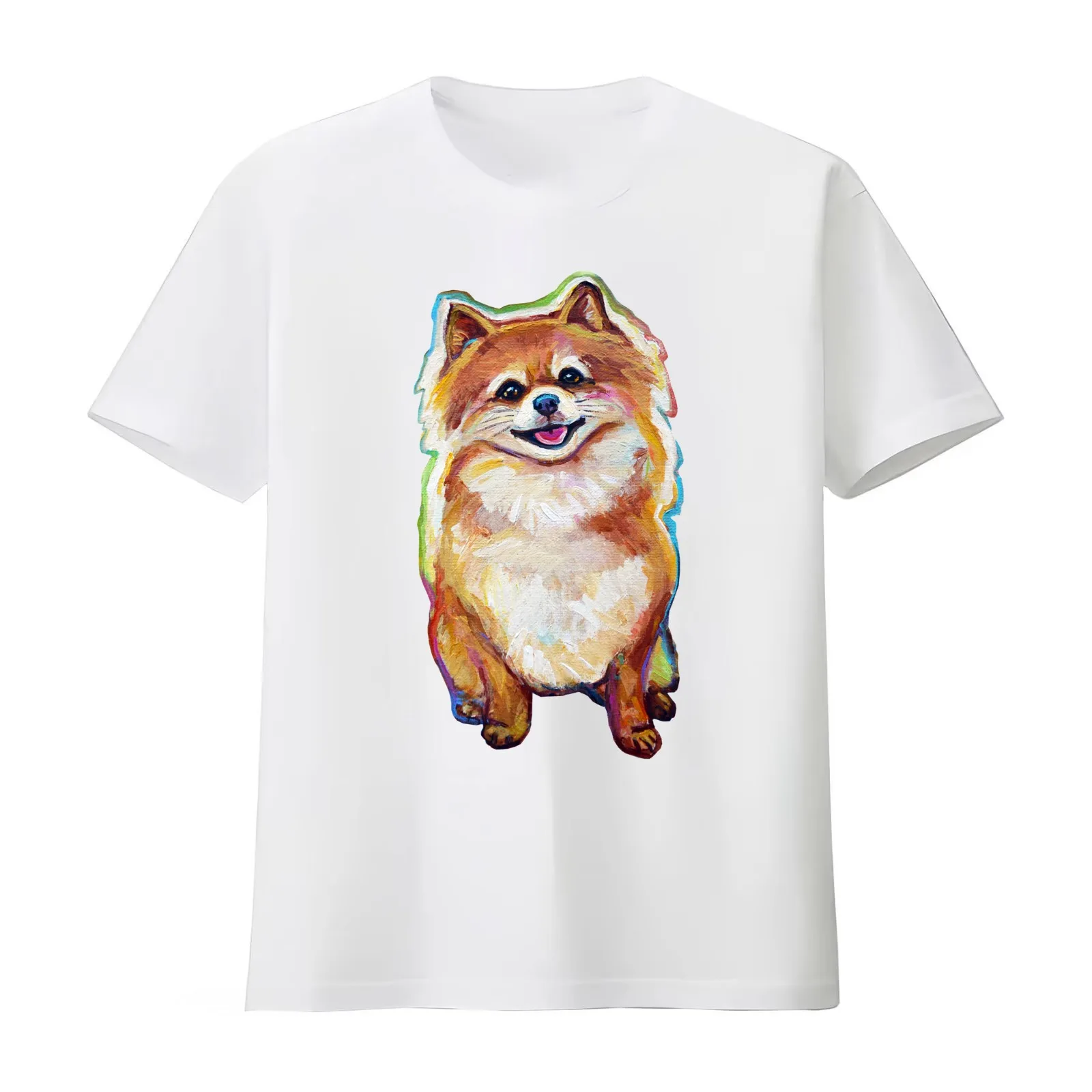 Super Cute Smiling Pomeranian T-Shirt Summer Casual Cotton Tee Oversized Streetwear Tops Vintage Graphic Print 100% Cotton
