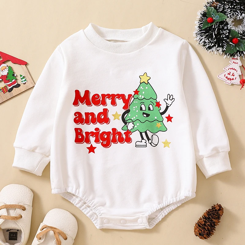 

Newborn Baby Winter Jumpsuit Cozy Long Sleeve Round Neck Reindeer Print Playsuit for Christmas Celebrations