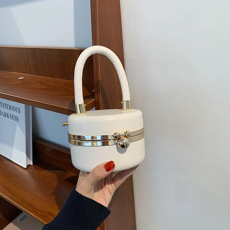 

Leather Round Party Clutch Evening Bag for Women Pearl Handles Female Purses and Handbags Small Shoulder Crossbody Bag