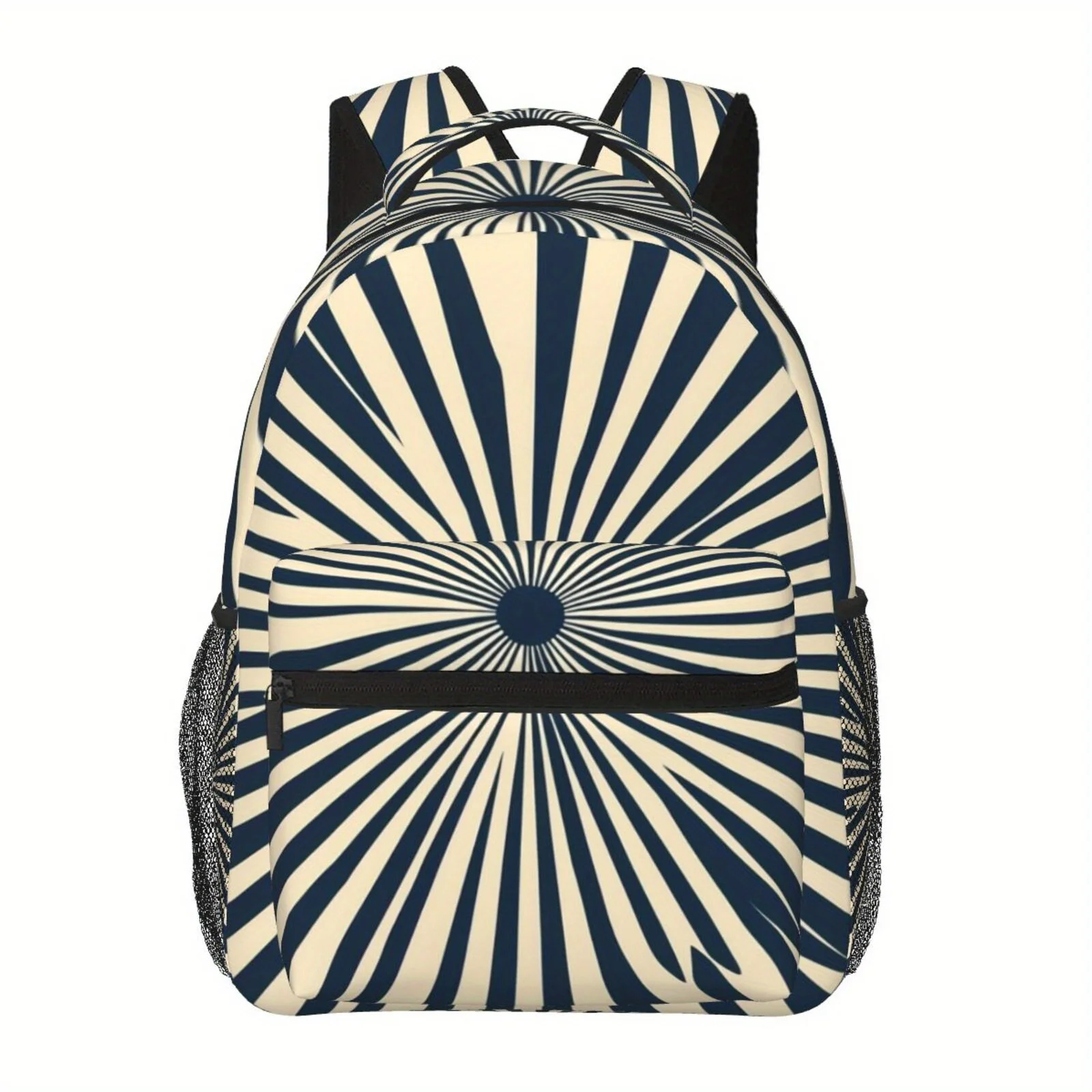 Large Capacity Backpack with Japanese-Inspired Navy Blue White Stripes Heavy Duty School Backpack with Padded Waist