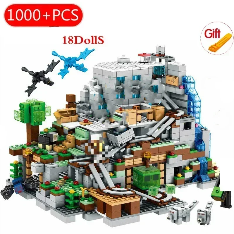 1208 My World MinecraftINGlys The Mountain Cave Building Blocks with Figures Bricks with Elevator Educational Toy Christmas Gift