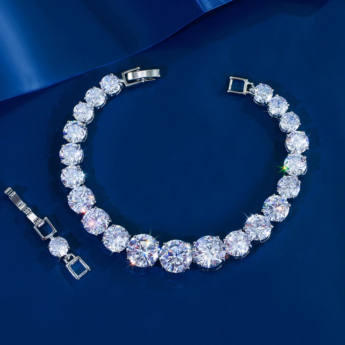 

CWWZircons Luxury CZ Bridal Jewelry Silver Color Round Shape Big Cubic Zirconia Bracelets Bangles for Women Wedding Party S0078