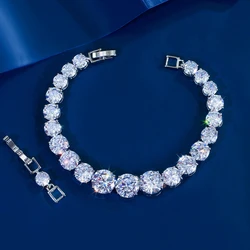 CWWZircons Luxury CZ Bridal Jewelry Silver Color Round Shape Big Cubic Zirconia Bracelets Bangles for Women Wedding Party S0078