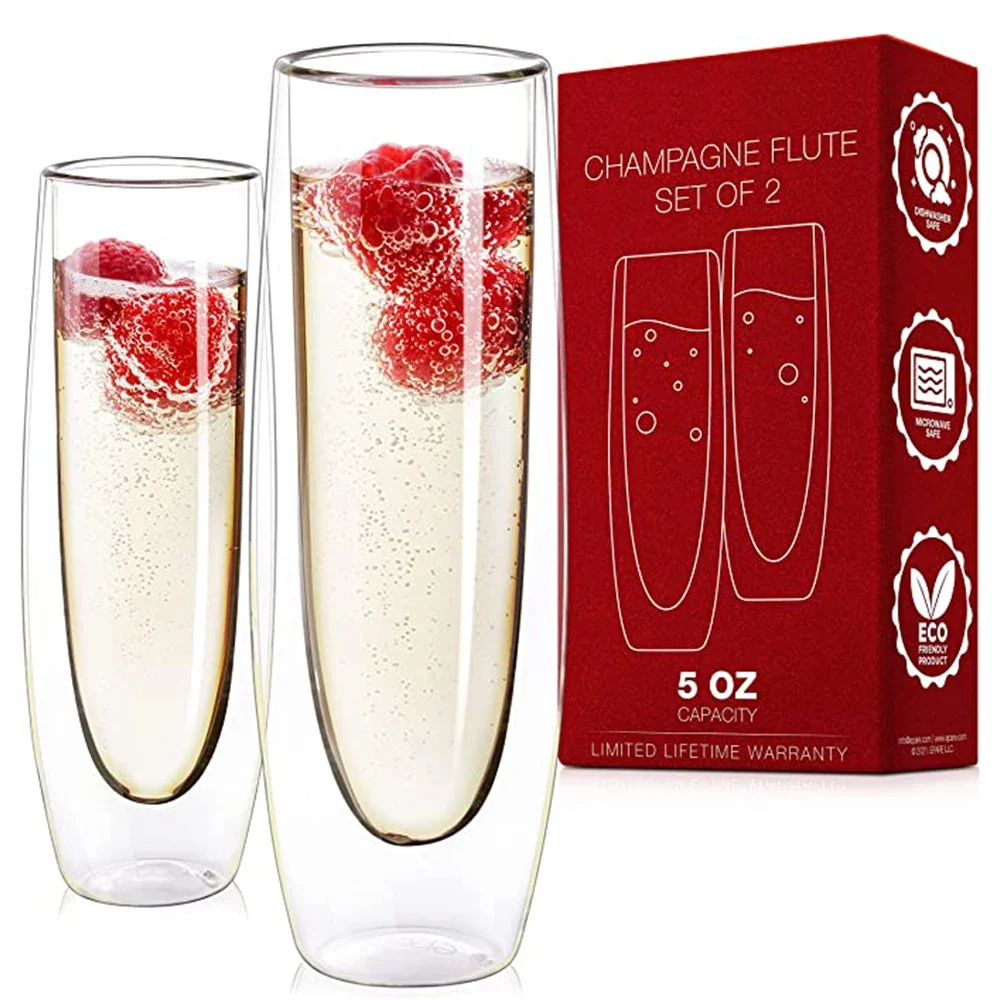 2-piece set of glass champagne glasses  double-layer handleless sparkling glasses high-end red wine glasses  transparent glasses