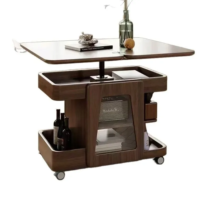 

Solid wood mobile cart household small apartment lifting coffee table living room sofa folding multi-function
