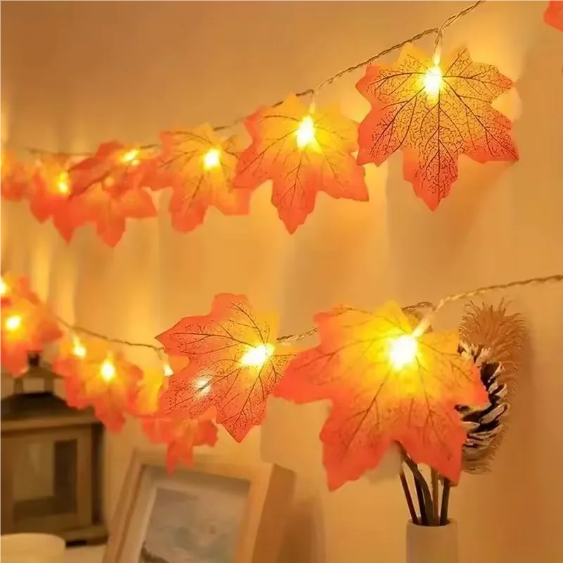 

1PC 10/20LED Christmas Halloween Party String Lights Battery Powered Fairy Lights Pumpkin Maple Leaf Decoration Lamp