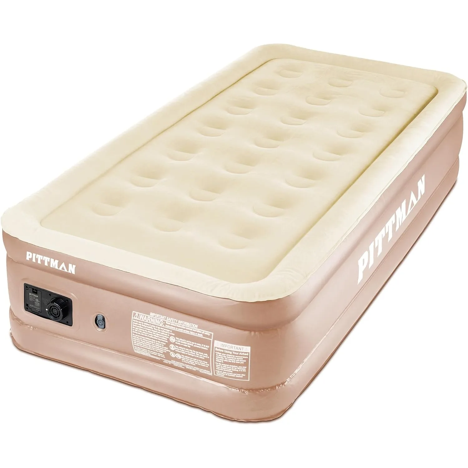 Outdoors Comfort Series Indoor Air Mattress with Built-in Electrical Air Pump, Twin 18-Inches Tall, Tan