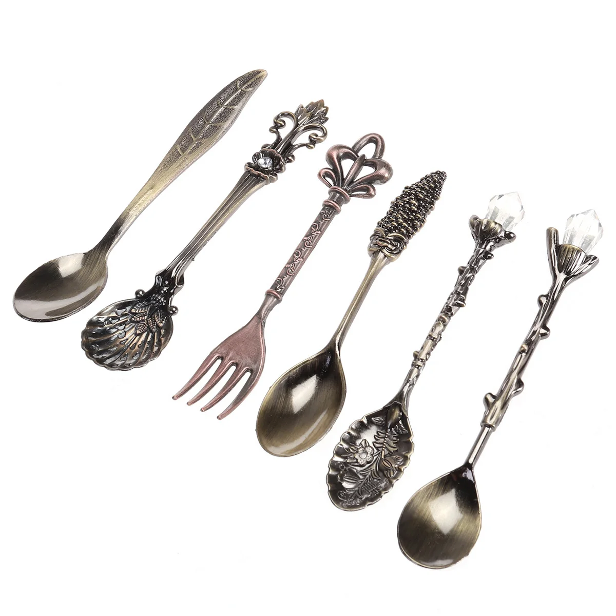 

6Pcs European Vintage Royal Spoon Fork Set Bronze Coffee Spoon Tableware Dessert Forks for Sweet Snacks Gifts Vintage Tableware