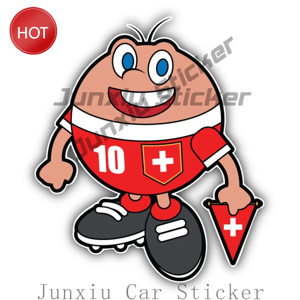 Cartoon Switzerland Soccer Player Mascot Sticker Novelty For Car Door And Bumper Decorate Your Ride Decal Vehicle Accessories