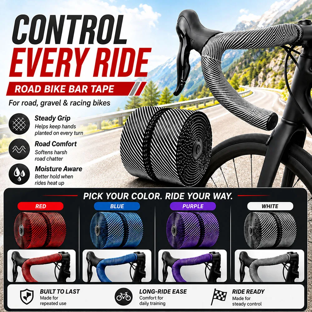 2 Pairs Handlebar Tape Road Bike Non Slip Wear Resistant Sweat Absorbing Shock Proof Bicycle Handlebar Wrapping Tape