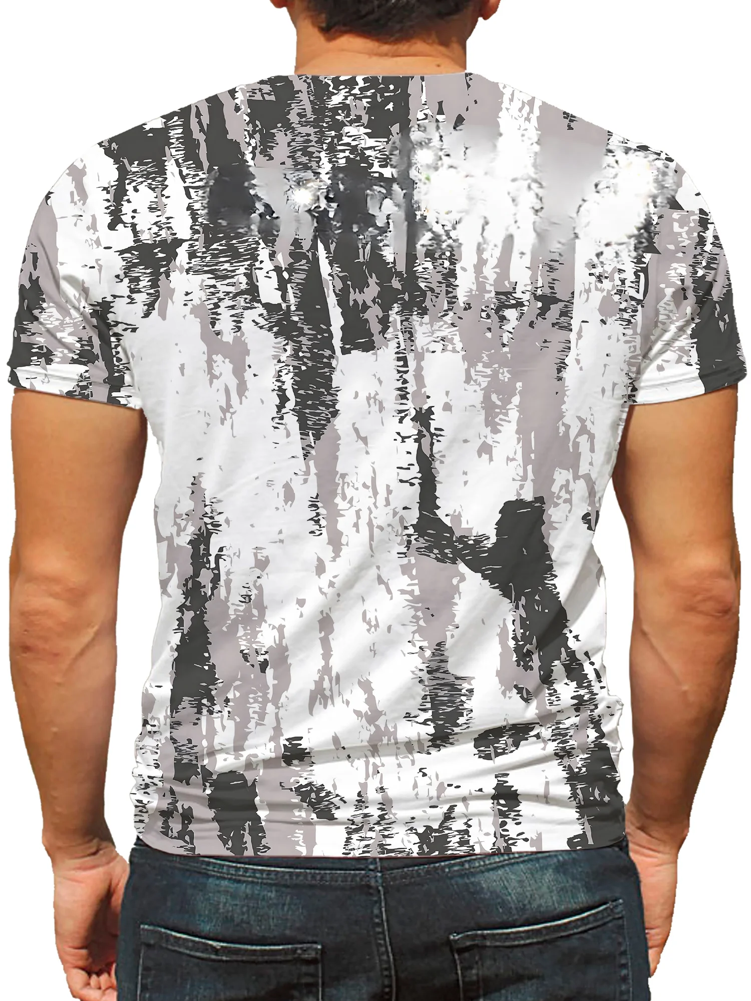 Autumn Loose Color Matching Ink Splashing Men' s 3D Printing Short- sleeved T- shirt Holiday Gift T- shirt Large Size Top