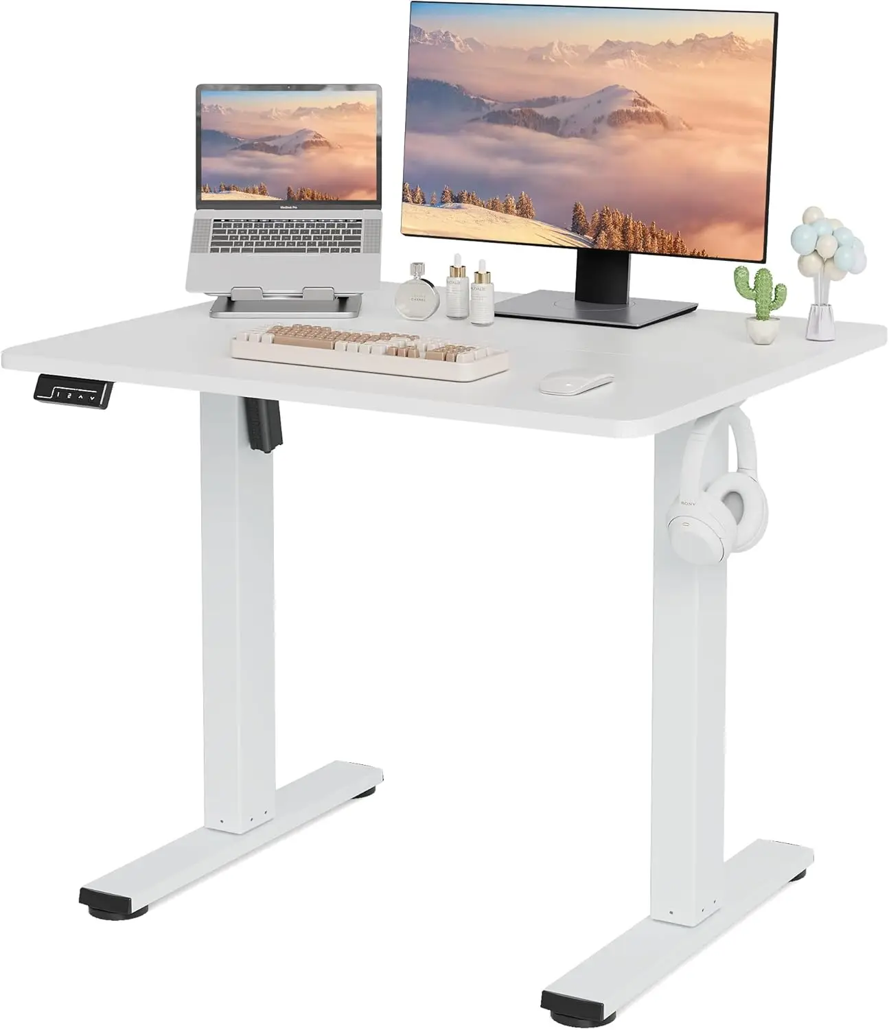 

32x20 Inches Sit Stand up Desktop for Home Office, Ergonomic Rising Computer Table with Memory Preset, White