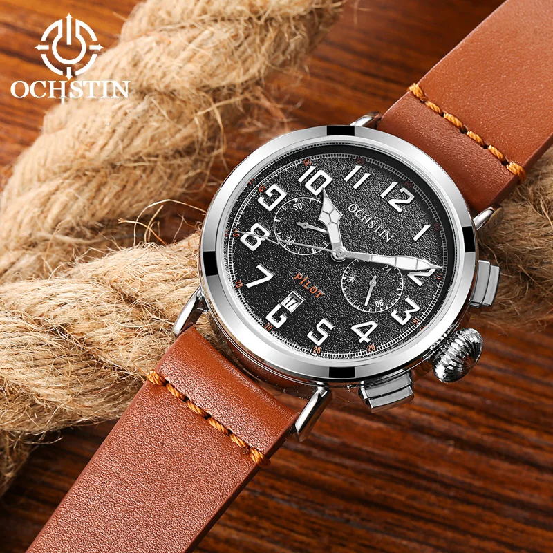 OCHSTIN Hot Model 2024 Simple Personalized Pilot Series Waterproof Wristwatch Multifunction Quartz Movement Men\'s Quartz Watch