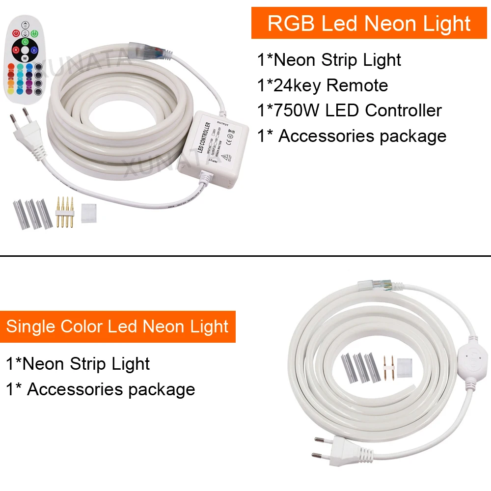 220V LED Strip RGB Neon Rope Light Warm White Pink 1m 10m 100m Outdoor Waterproof Flexible LED Neon Lamp for Holiday Party Decor