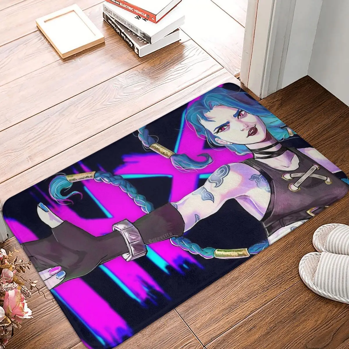 Jinx With Gun GestureBath Mat Arcane League of Legends Anime Doormat Living Room Carpet Balcony Rug Home Decoration