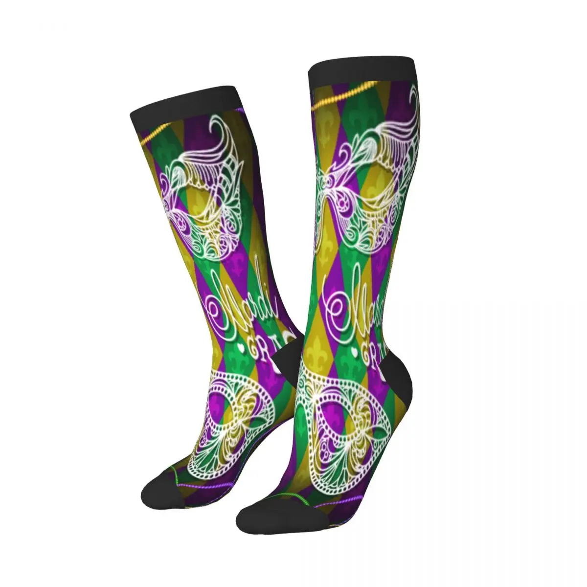 Unisex Socks Breathable Long Business Harajuku Socks Mardi Gras Carnival Print Sox Sokken for Outdoor Sports