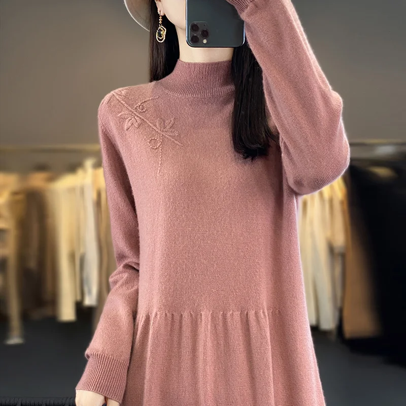 

Women's Cashmere and Wool Knitting Dresses, Length-keen, Warm, Best Quality Female Dress, New Fashion, Winter, NJ01, 2023