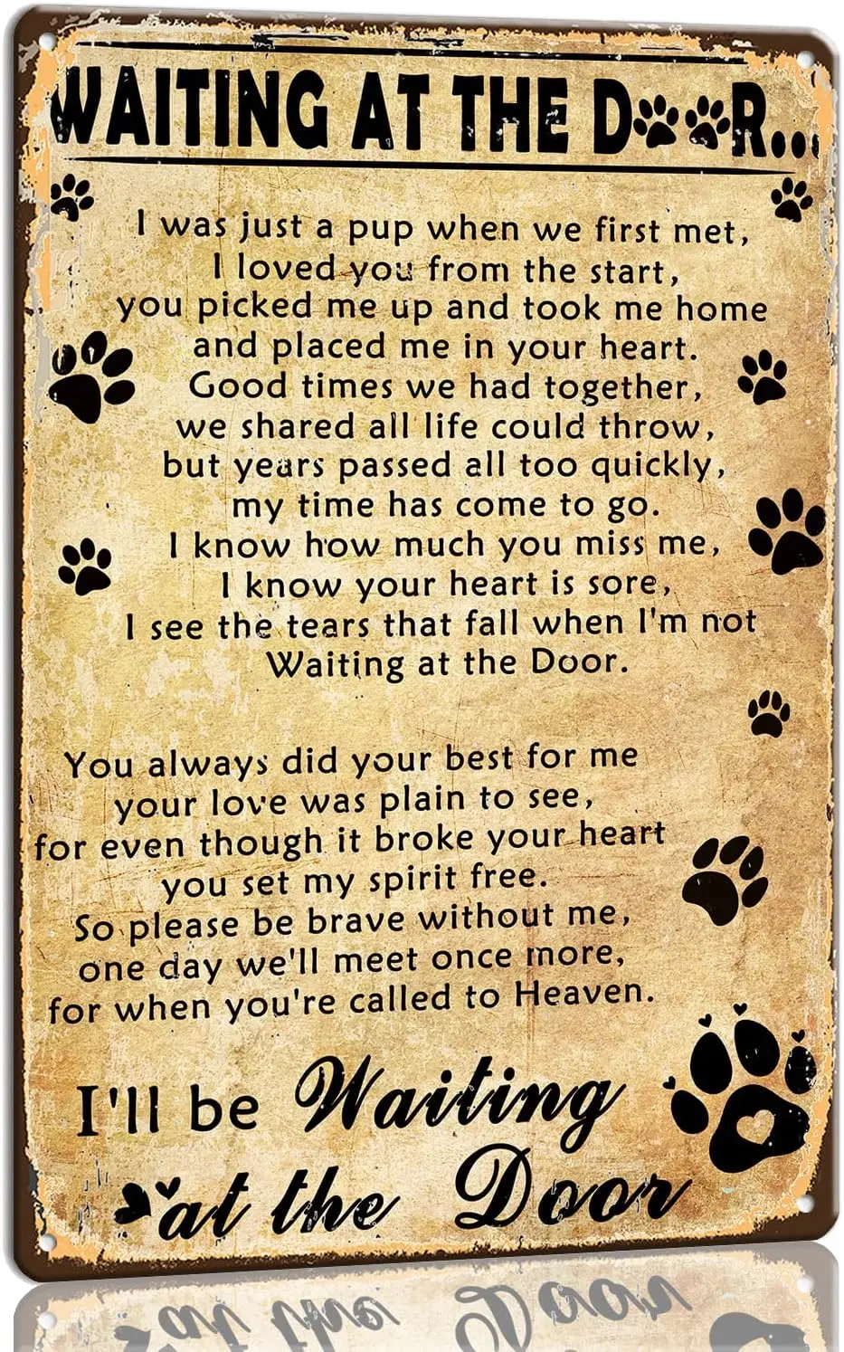 Panneau mural en métal « Waiting At The Door Dog Poem » 8x12 pouces, cadeau pour les amoureux des chiens, cadeau commémoratif vintage pour animal de compagnie, décoration murale pour salon
