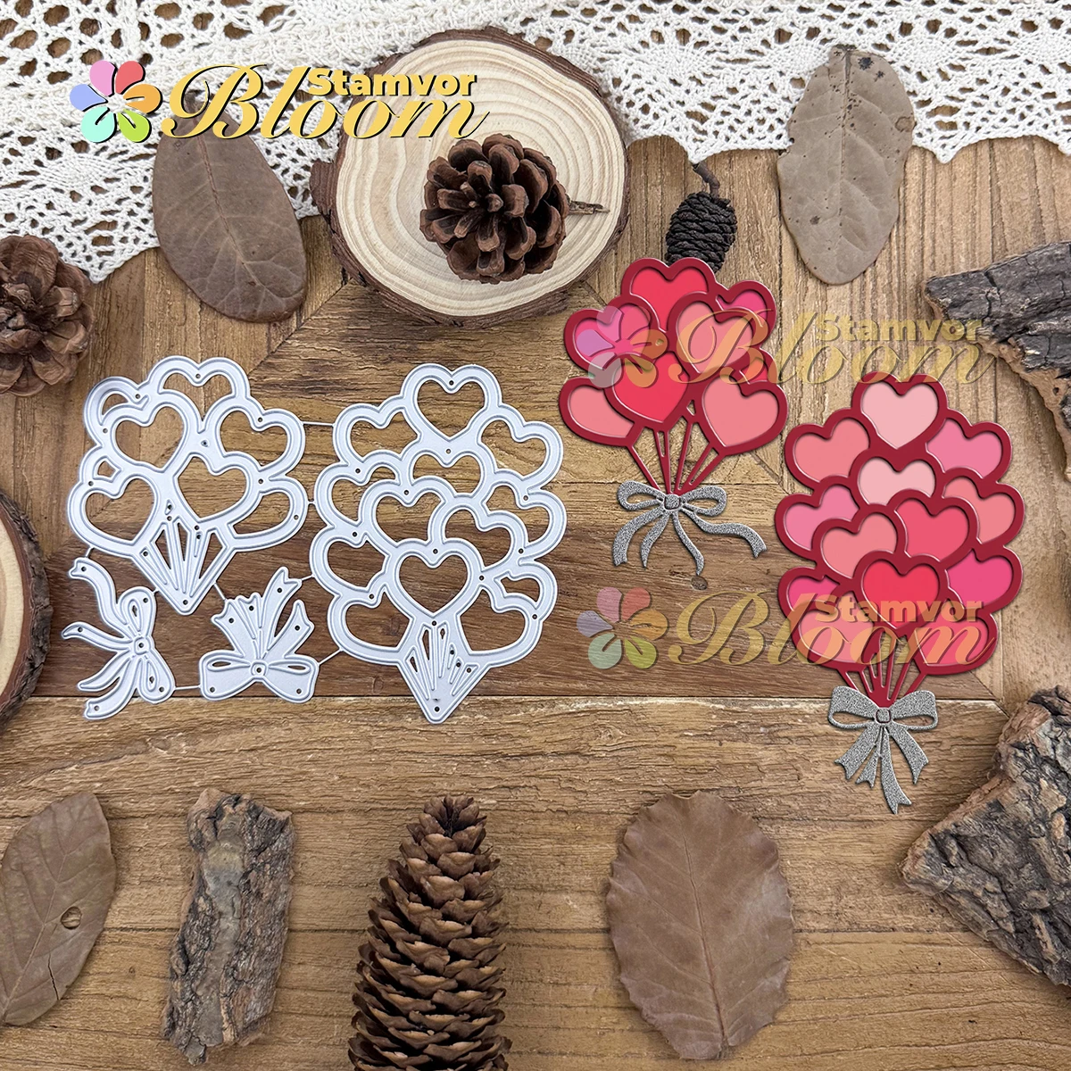 Original schöne Valentinstag liebt und Schleifen Luftballons Bundles Metall Stanzformen Scrapbooking dekorative Prägung