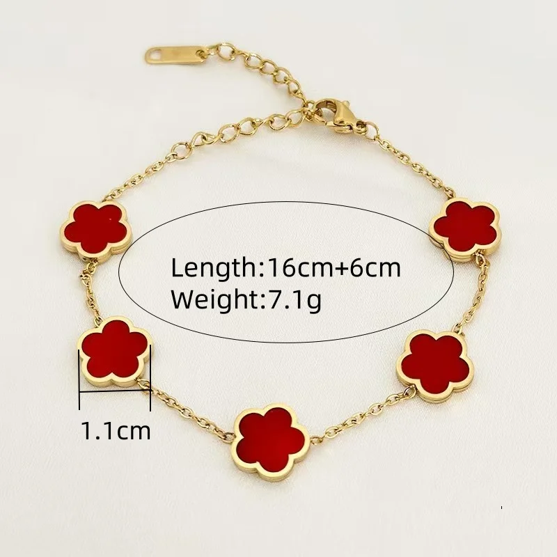 1 Piece Gold Chain Four Leaf Flower Bracelet And Necklace, In White, Black, Green, And Red Colors Respectively, Suitable For Wom