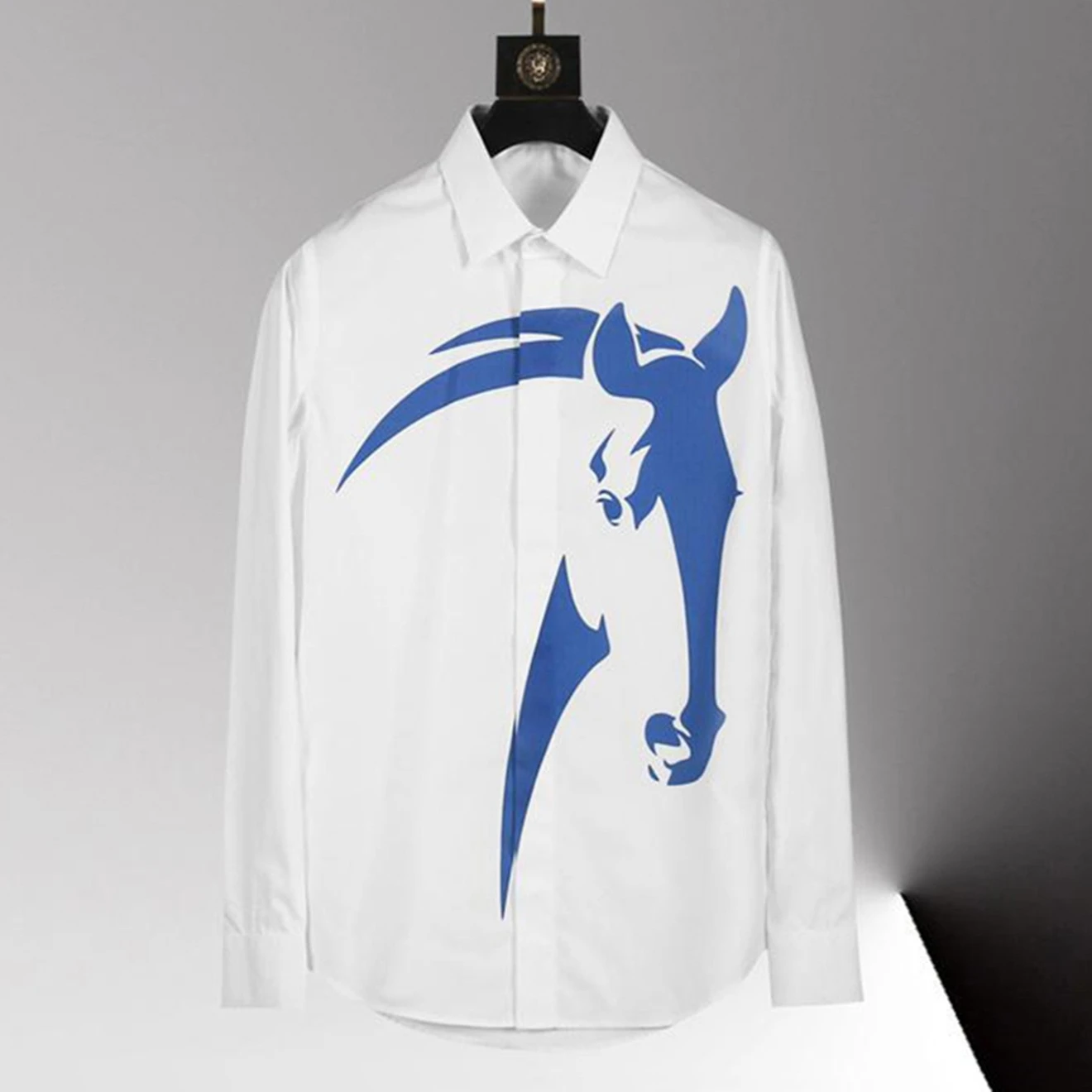 

Brand Trendy Horse Printed Casual Shirt for Men Long Sleeve Cotton Business Dress Shirts Social Banquet Party Shirt Men Clothing