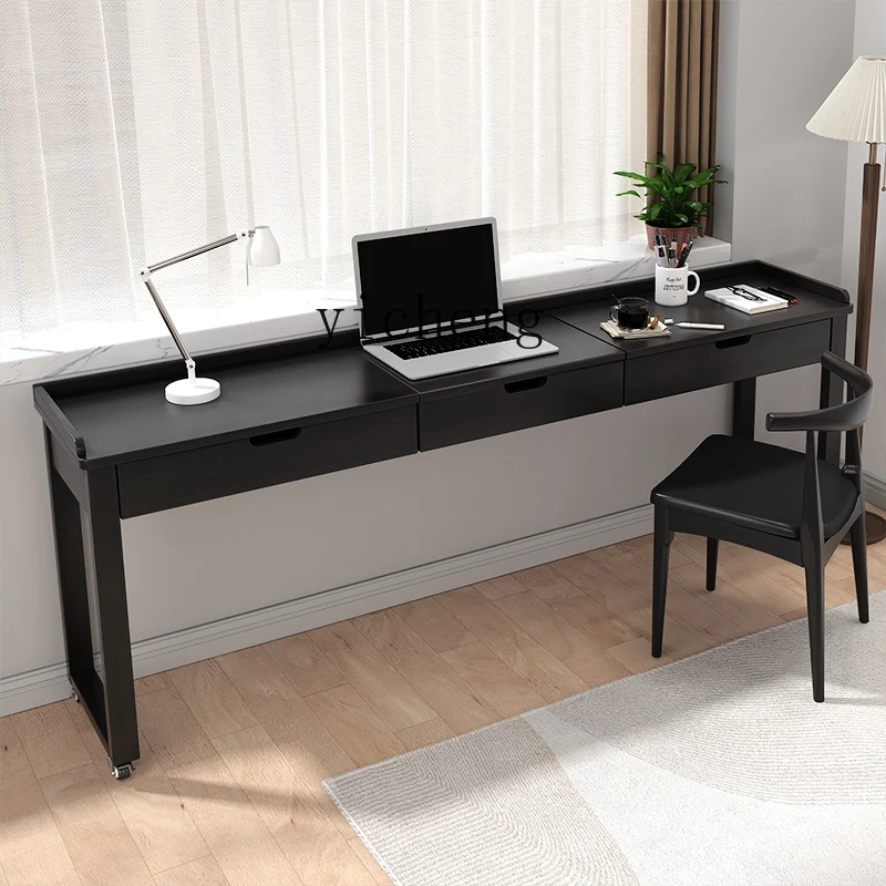 Solid Wood Cross-Bed Dresser Desk Integrated Movable Desk with Wheels Household Makeup Table