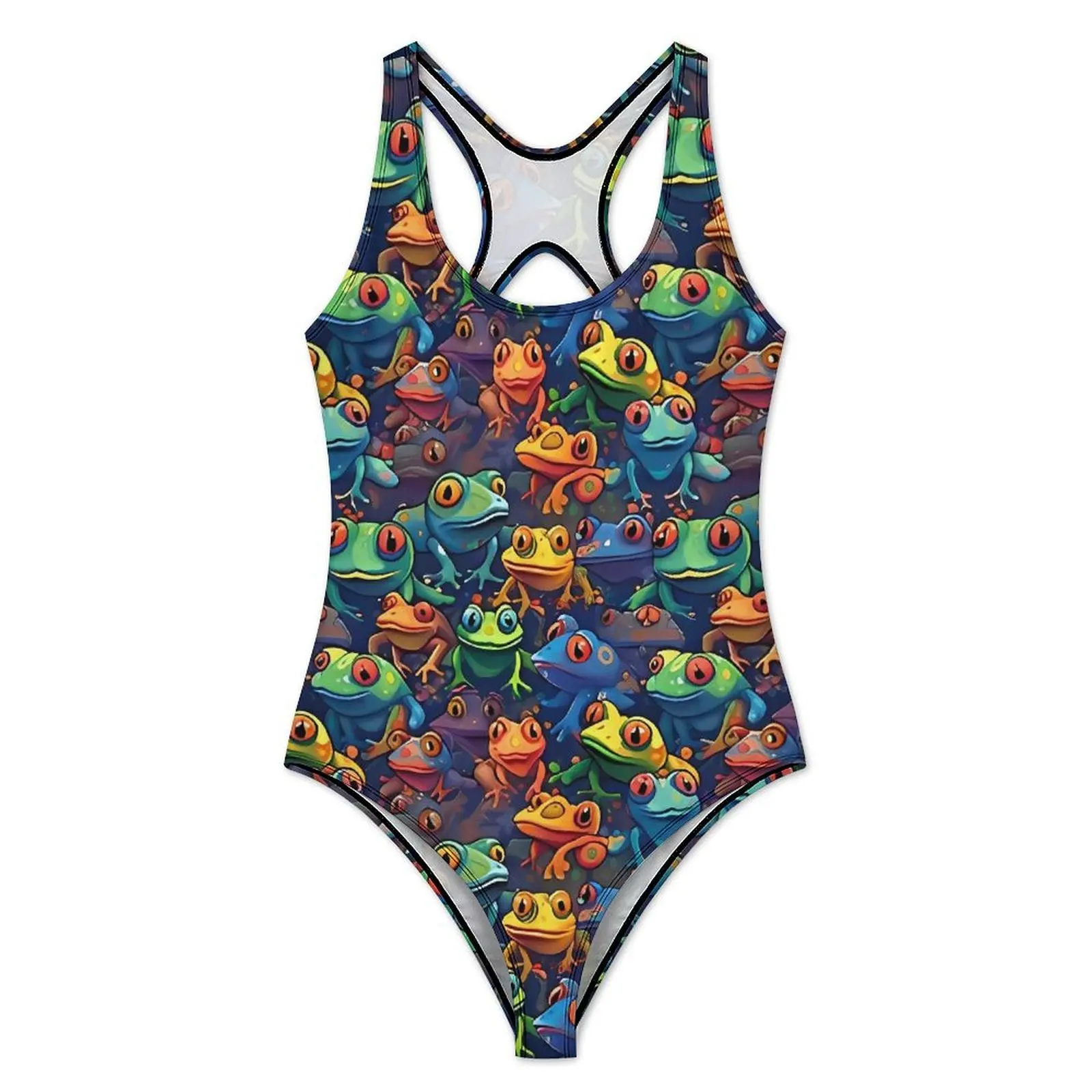 Colorful Frogs Swimsuit Funny Animal One-Piece Swimwear Push Up Fashion Bathing Suits Sexy Beach Design Beachwear