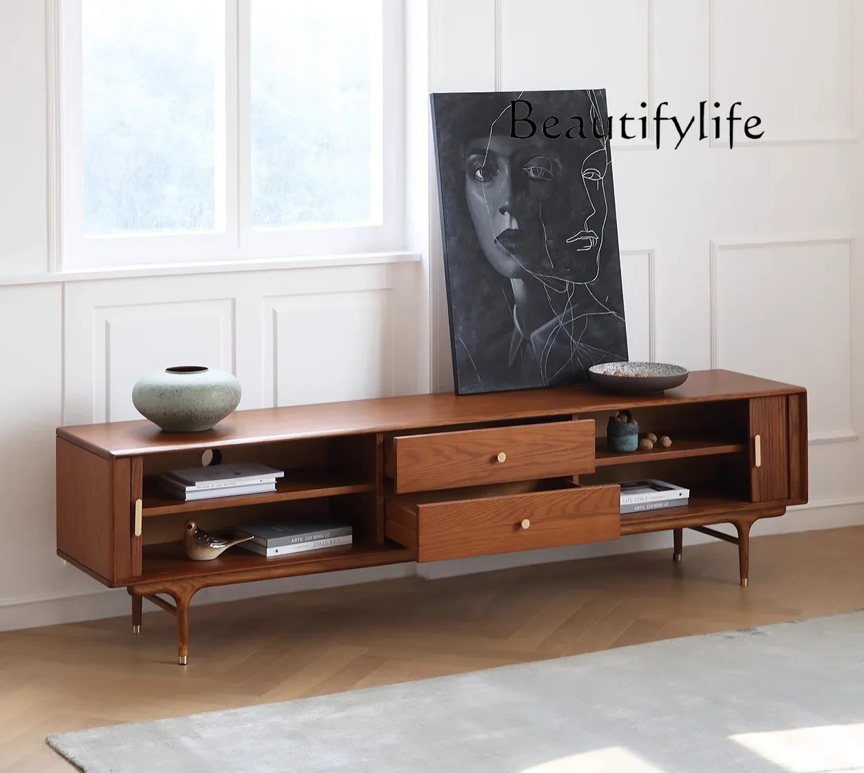 خزانة تلفزيون من الخشب الصلب على الطراز الشمالي خزانة تلفزيون من خشب البلوط الأحمر #5