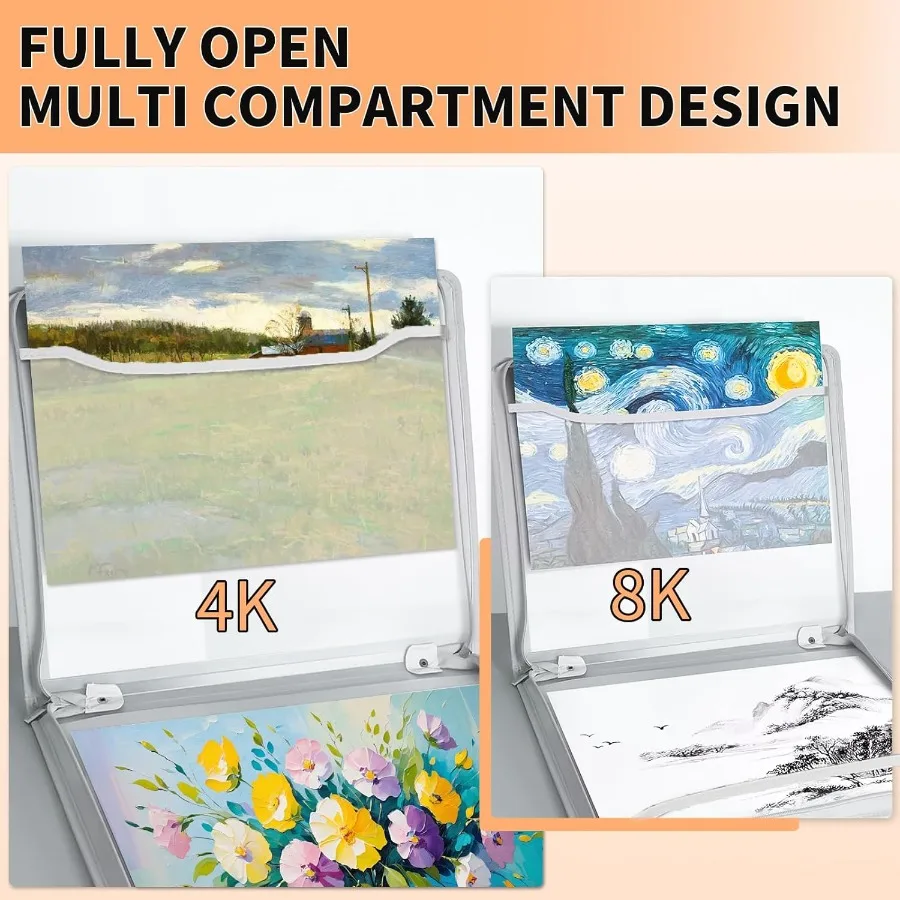 Duży, wodoodporny segregator do przechowywania materiałów artystycznych z zamkiem błyskawicznym i przegródkami dla artystów i fotografów: idealny do przechowywania szkiców i rysunków.