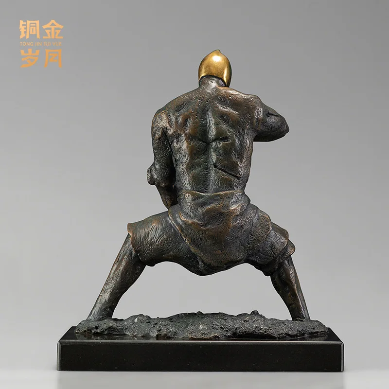 PYJ Copper Art Workshop Samurai Tai Chi Figure Brass Sculpture Statue Ornament Office Metal Copper Crafts