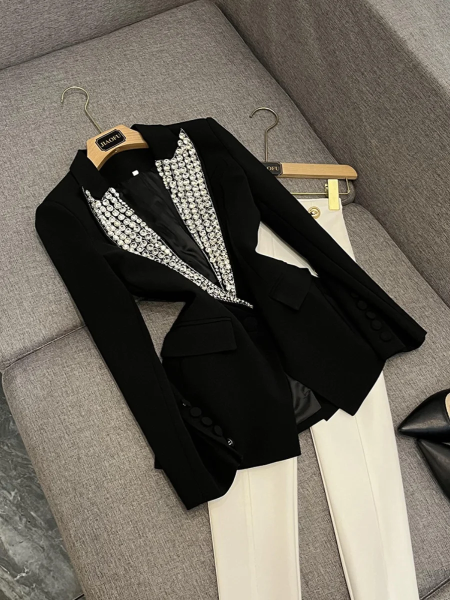 

Приталенный костюм Heavy Embellied Diamond на одной пуговице Jaet Celebri Faion Lady's Sle Commute Wind Long Sve Regular Length