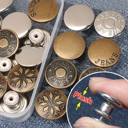 10PCS Detachable Retro Metal Buttons Snap Fastener Pants Pin for Jeans Retractable Button Sewing-Free Buckles Fit Reduce Waist