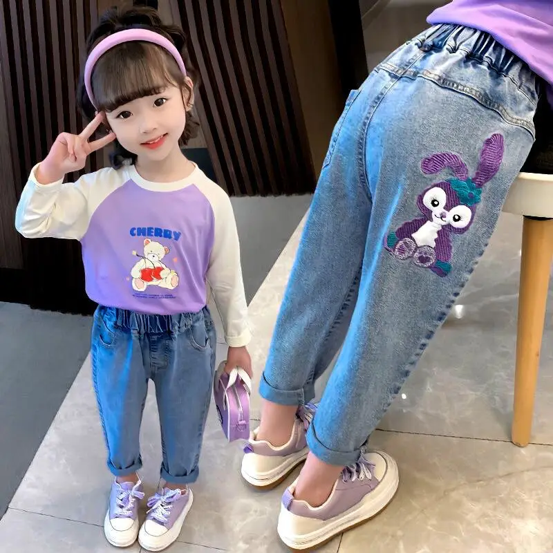 Girls Jean Pants Long Trousers Cotton 2024 Cartoon Spring Autumn Teenagers Baby's Kids Pants Outdoor High Quality Children's Clo