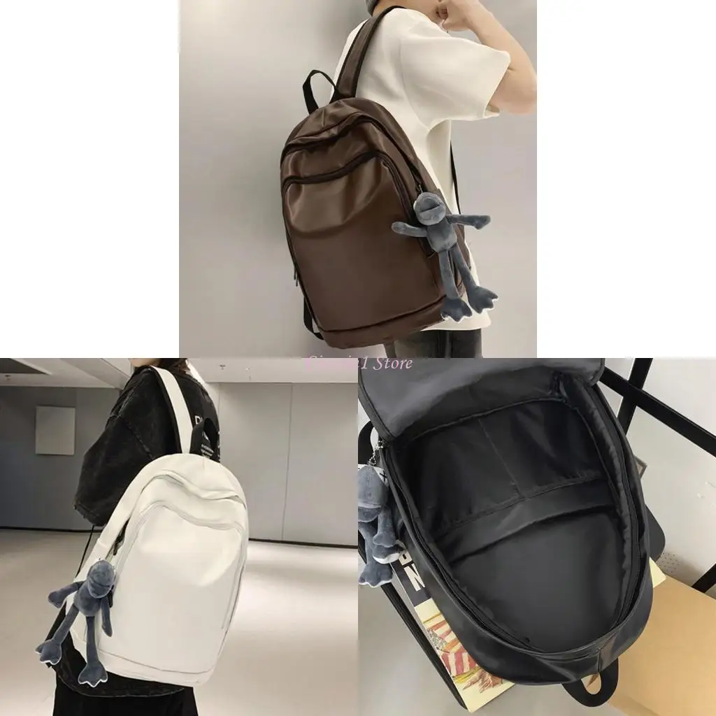 

Y1UB Fashion School Backpack with Pendant PU Laptop Backpacks School Bag for Teen Girls Student Daypack Bookbag