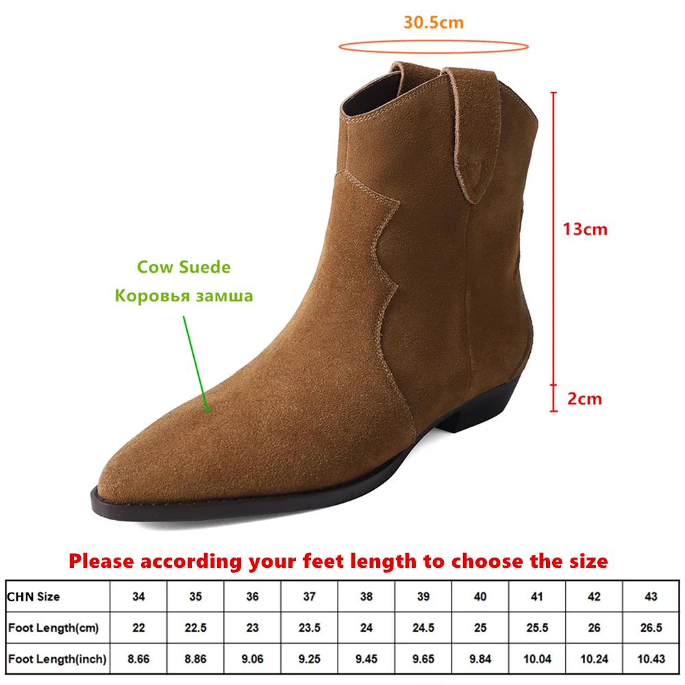 MILI-MIYA Classic Style Women Western Cowboy Ankle Boots New Cow Suede Pointed Toe Comfortable Block Heel Commuter Casual Shoes