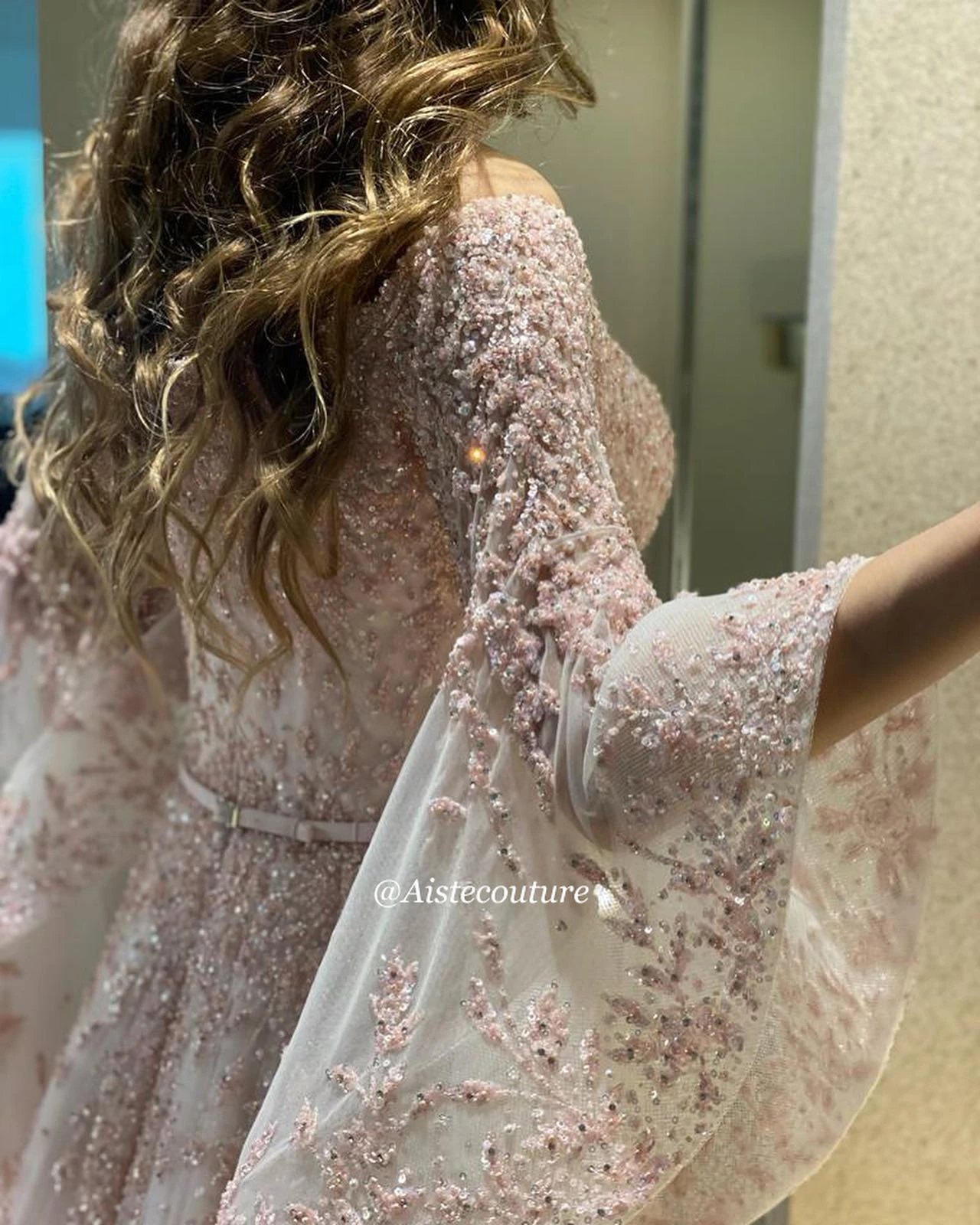 FATAPAESE Customized Sparking Prom Gown with Pagoda Fluffy Sleeves Glitter Cathedral Tail Gown فساتين مناسبة رسميةFormal Ba