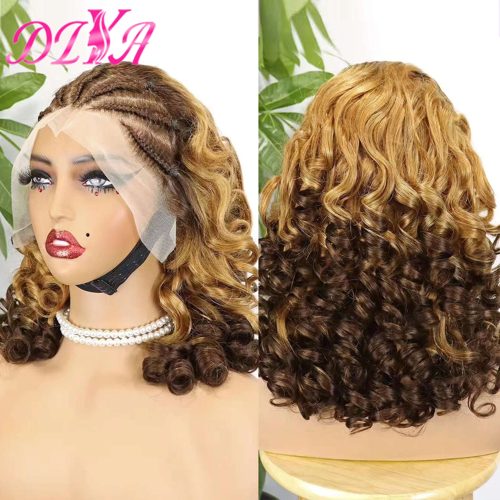 4/30/4 Colored Fumi Loose Wave Human Hair Wig with Braids 18 Inches Bouncy Hair Wig for Black Women 13x4 Lace Frontal Wig