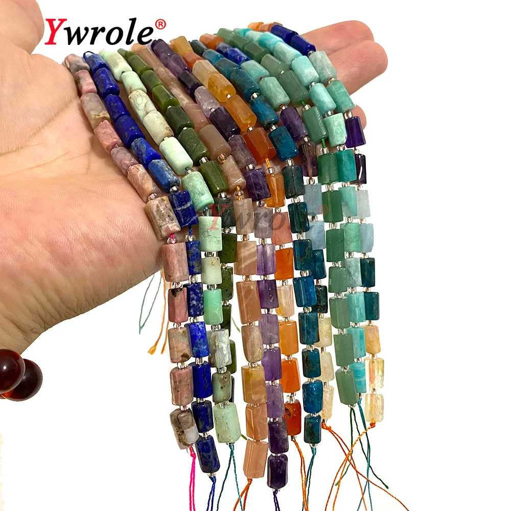 Natural Gemstone Aquamarine Turquoise Tourmaline Opal Apatite Lapis Jade Cylinder Stone Beads For Jewelry Making DIY Bracelet