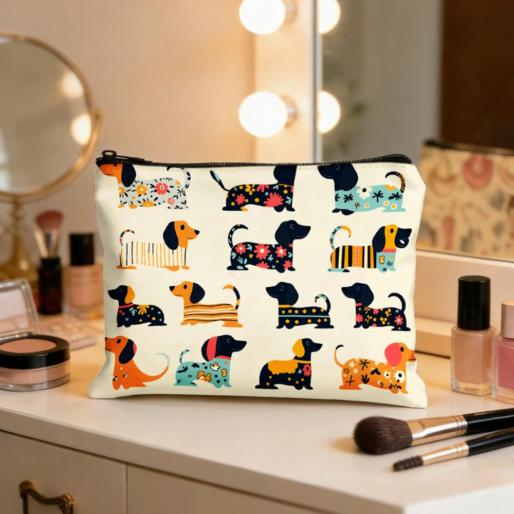 Colorful Dachshund Pattern Print Makeup Bags for Girls Cosmetic Pouch Toiletry Bag Pencil Case Travel Storage